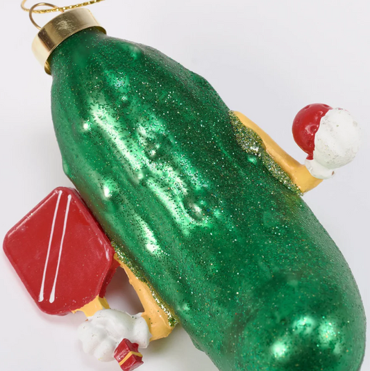 Glass Pickleball Ornament with Glitter