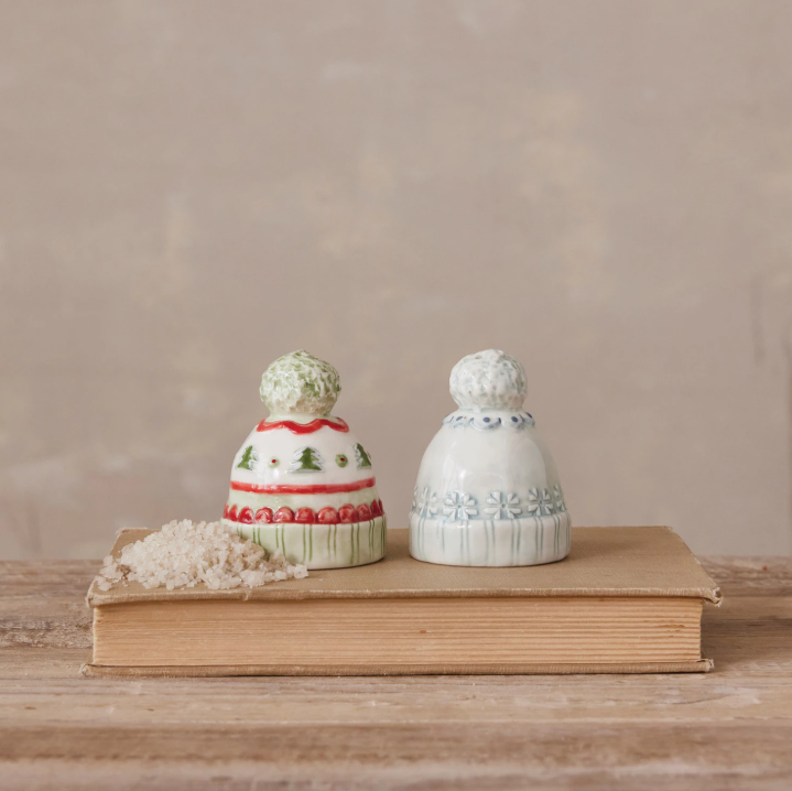 Stoneware Hat Shaped Salt & Pepper Shakers