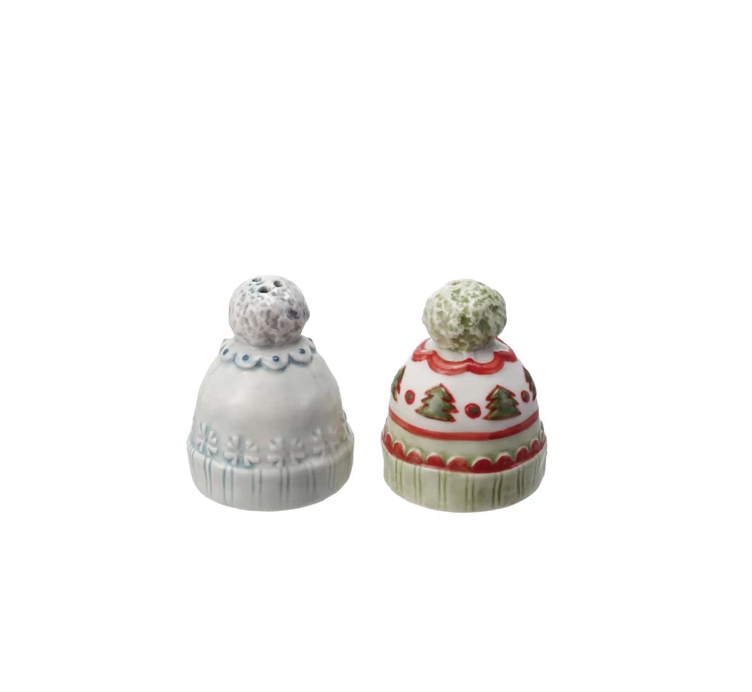 Stoneware Hat Shaped Salt & Pepper Shakers