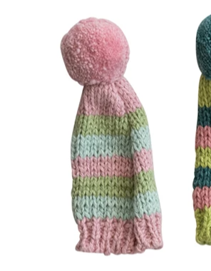4"H Cotton Knit Hat Bottle Topper w/ Pom Pom, Assorted