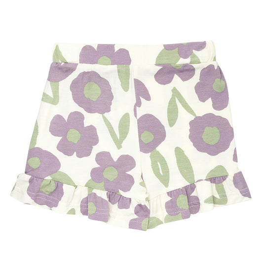 Purple Floral Short Sleeve + Shorts Ruffle Set