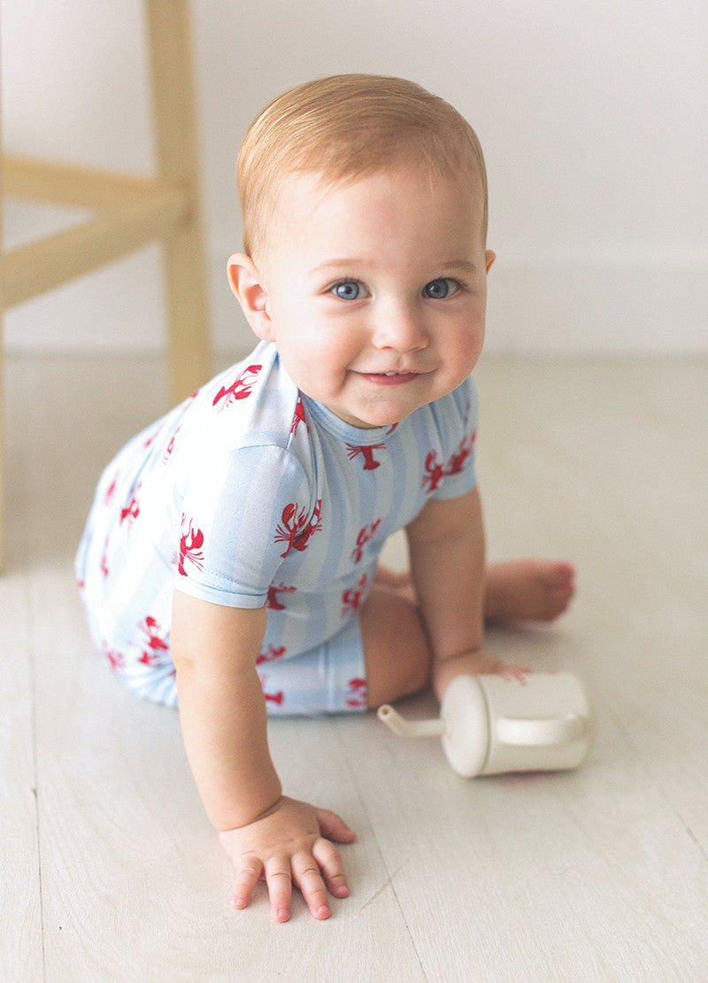 Blue Stripes + Lobsters Short Sleeve + Shorts PJ Set