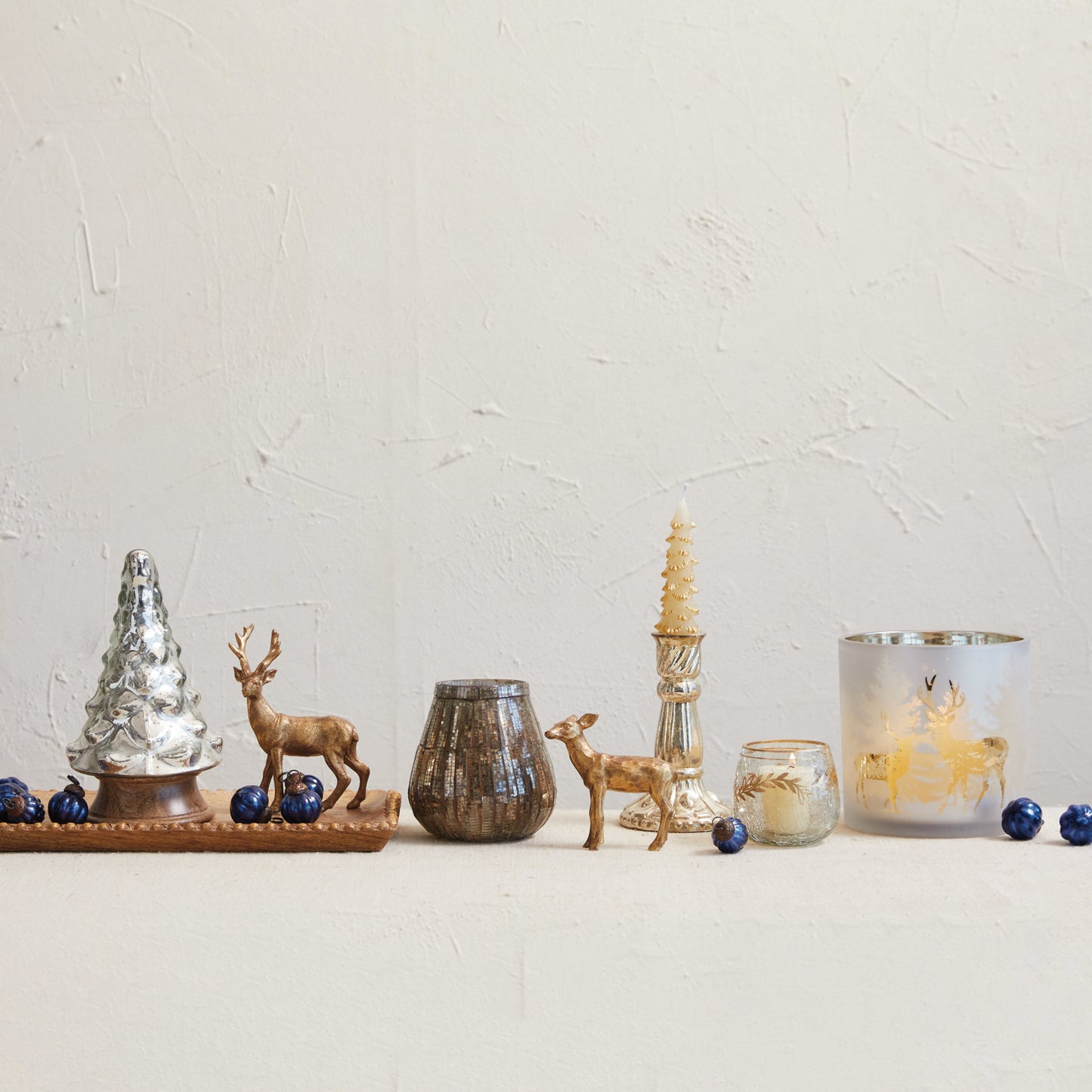 Recycled Glass Tealight/Votive Holder w/ Gold Finish Design