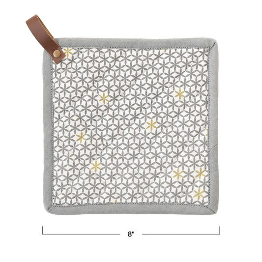 Square Cotton Pot Holder with Leather Loop