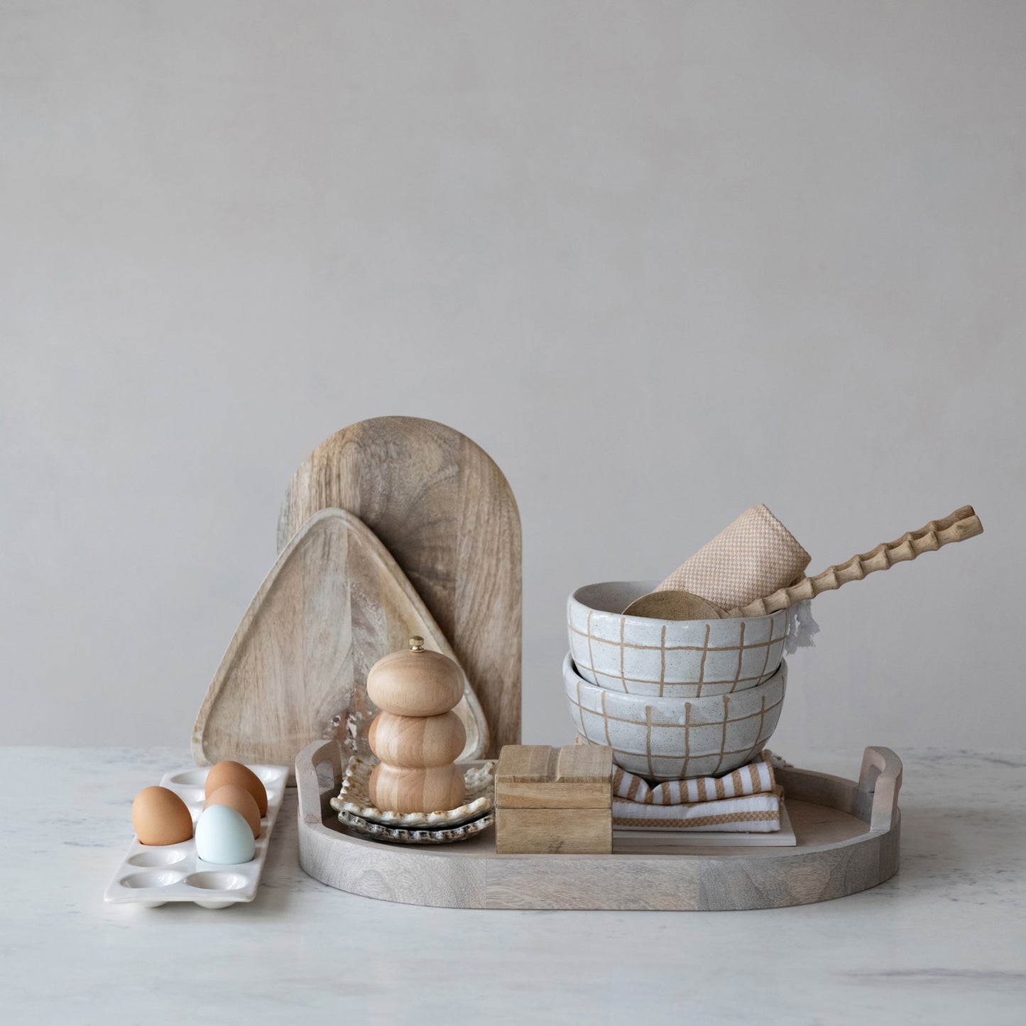 Stoneware Egg Holder, Reactive Glaze, White (Holds 12 Eggs)