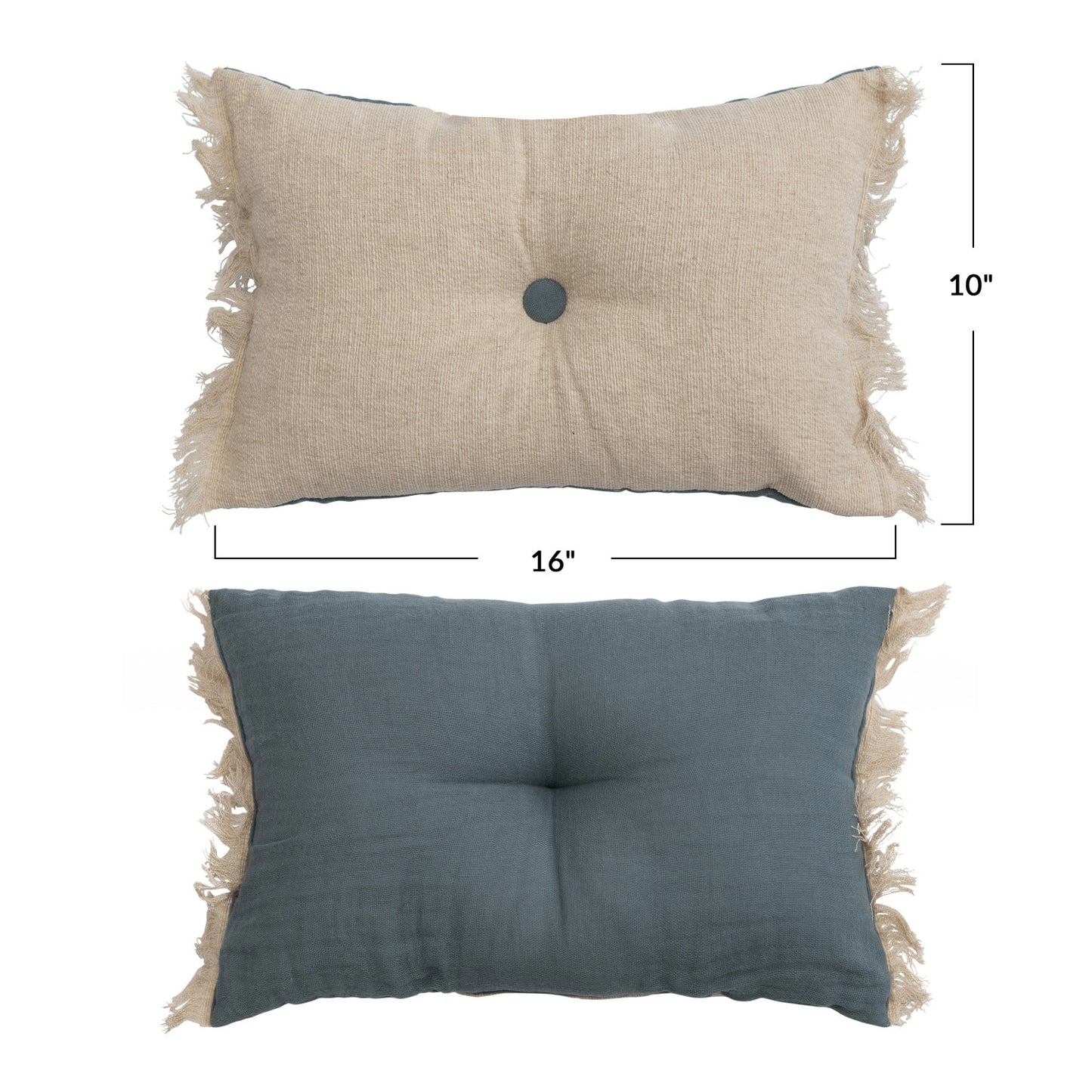 16" x 10" Two-Sided Linen Blend Tufted Lumbar Pillow w/ Button & Fringe