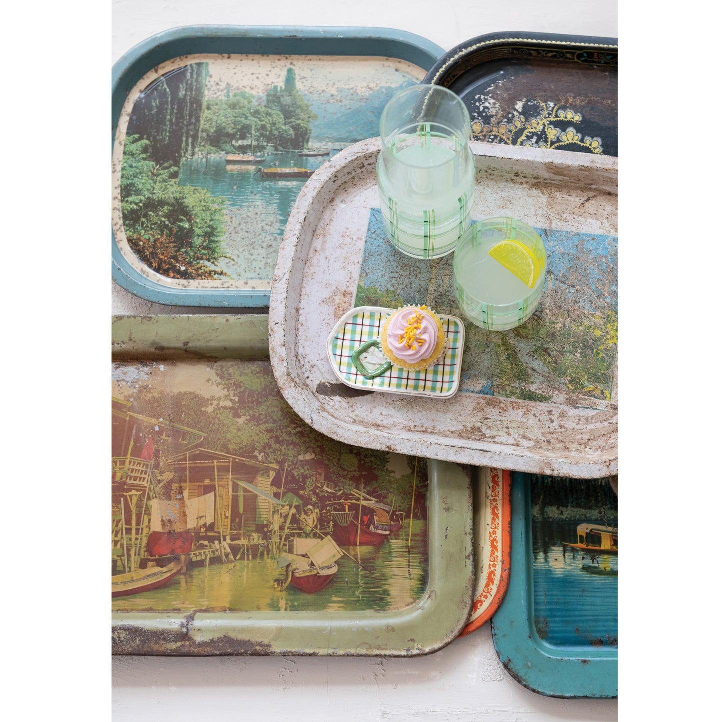 Found Decorative Metal Tray, Heavily Distressed Finish (Each Varies)