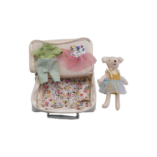 Fabric Suitcase Bed with Plush Mouse & Outfits, 6pc