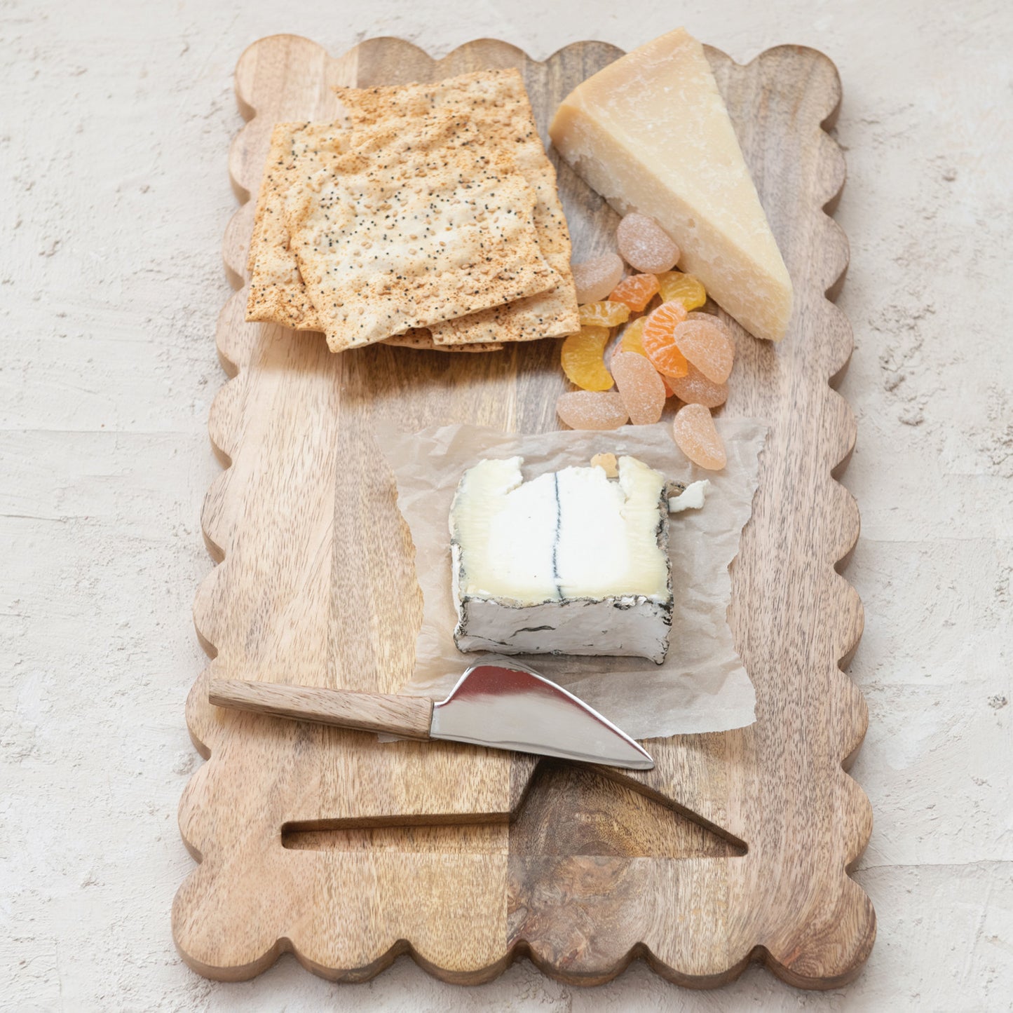 Mango Wood Cheese Board w/ Inlaid Knife