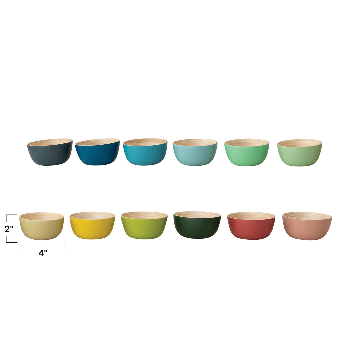 Bamboo Bowl w/ Natural Finish Inside, 12 Matte Colors