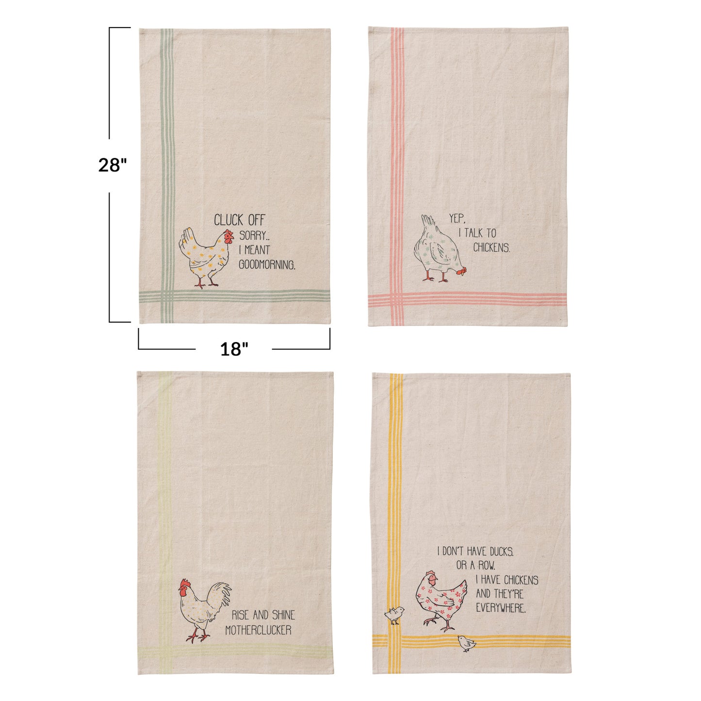 Cotton & Linen Printed Tea Towel w/ Chicken & Saying