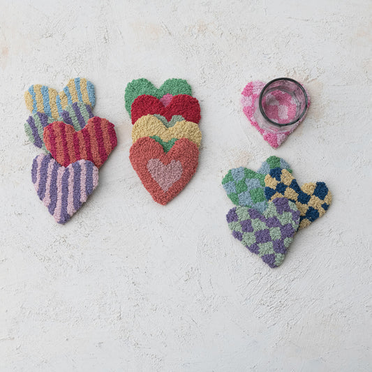 Cotton Tufted Heart Shaped Coasters