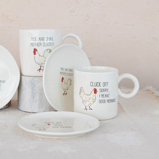 15 oz. Stoneware Mug w/ Chicken & Saying, 4 Styles