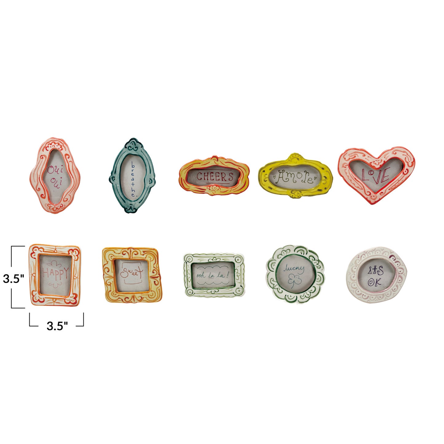 Hand-Painted Stoneware Mini Photo Frame Magnet w/ Word/Saying, 10 Styles