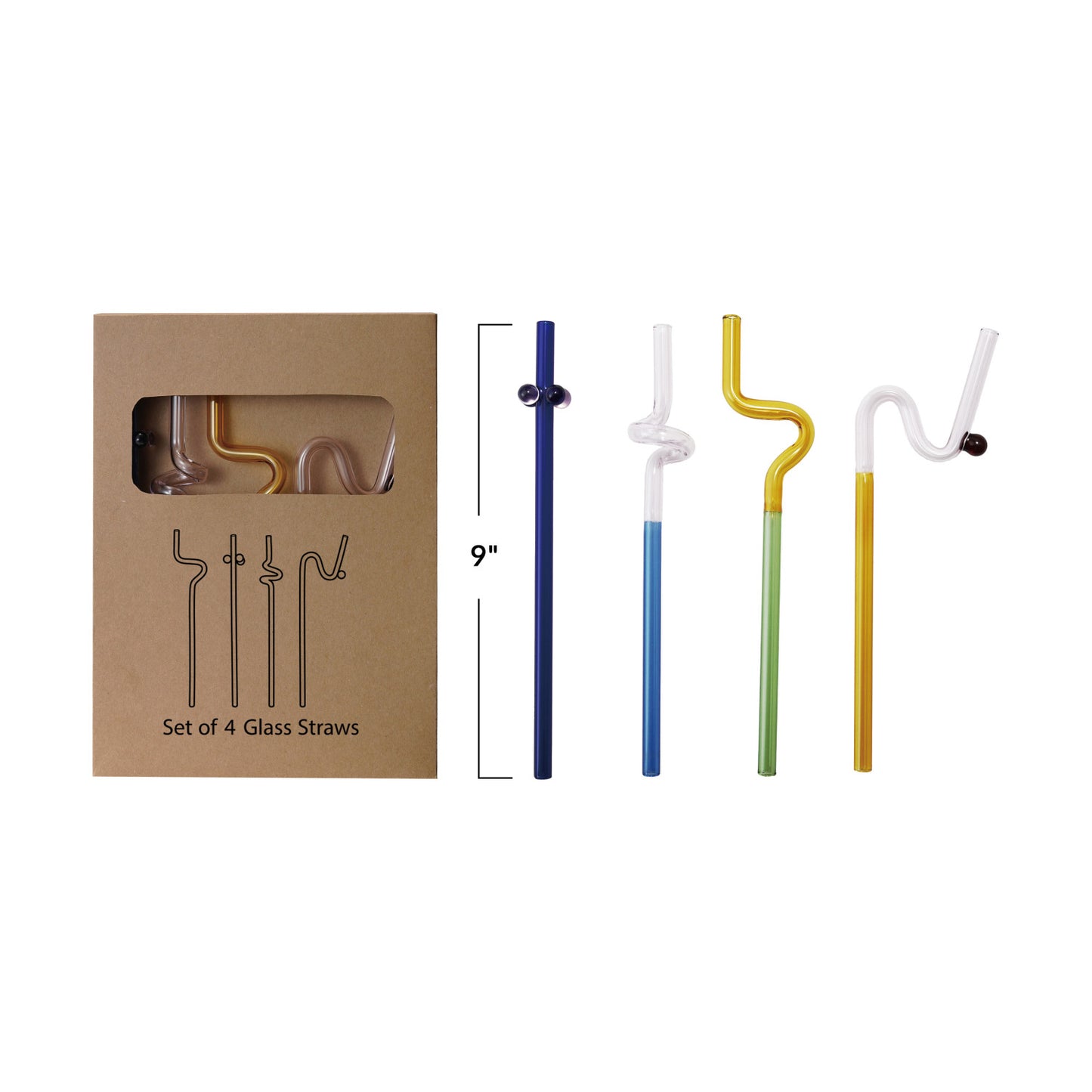 Glass Twisted Drinking Straws w/ Balls