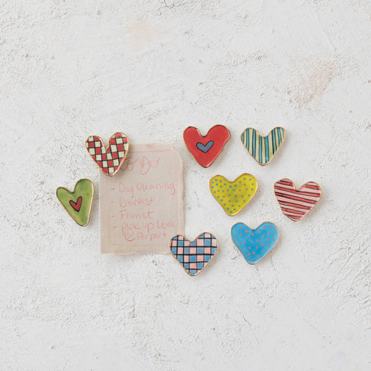 Hand-Painted Assorted Stoneware Heart Shaped Magnet