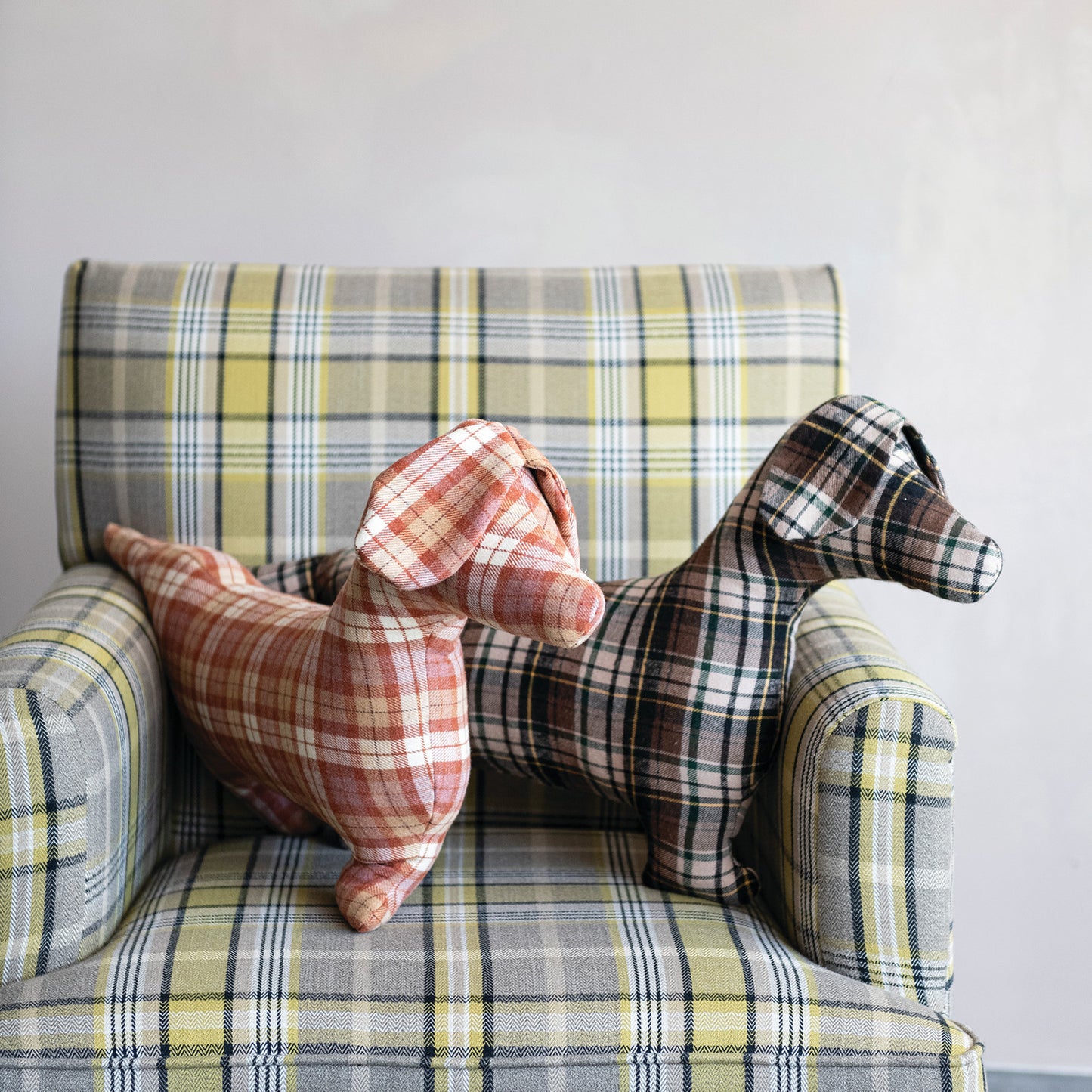Fabric Dog Shaped Pillow Plaid