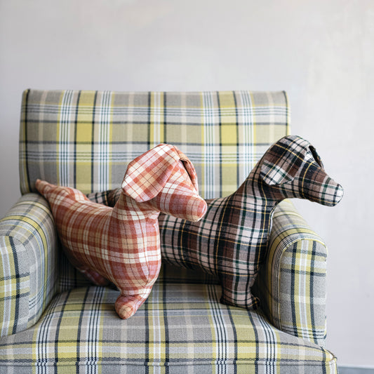 Fabric Dog Shaped Pillow Plaid