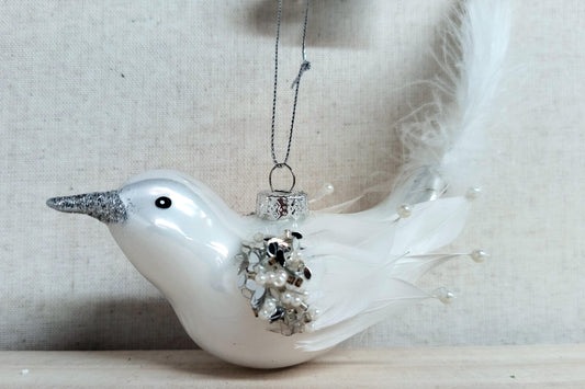 Glass White Bird Ornament
