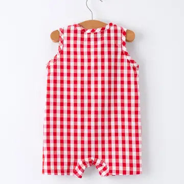 Summer Plaid Smocked Ruffle Boys Romper