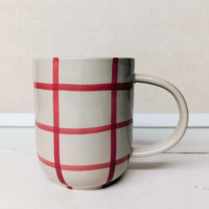 Stoneware Mug w/ Grid Pattern