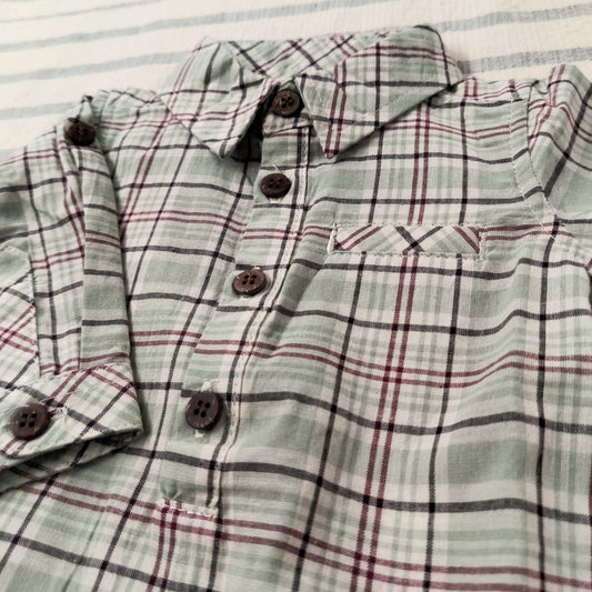 Green Plaid Collared Onesie