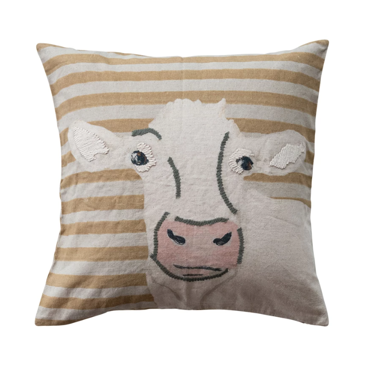 20" Cotton Blend Pillow w/ Cow