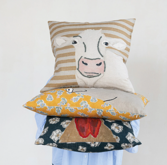 20" Cotton Blend Pillow w/ Cow