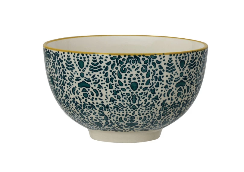 Stoneware Bowl w/ Floral Pattern