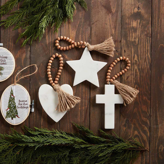 Cross Wood Marble Ornament