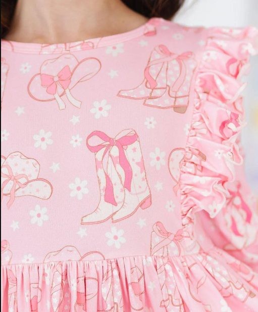 Howdy 3/4 Sleeve Ruffle Twirl Dress