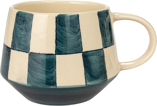 10 oz. Stoneware Mug w/ Check Pattern, 4 Colors
