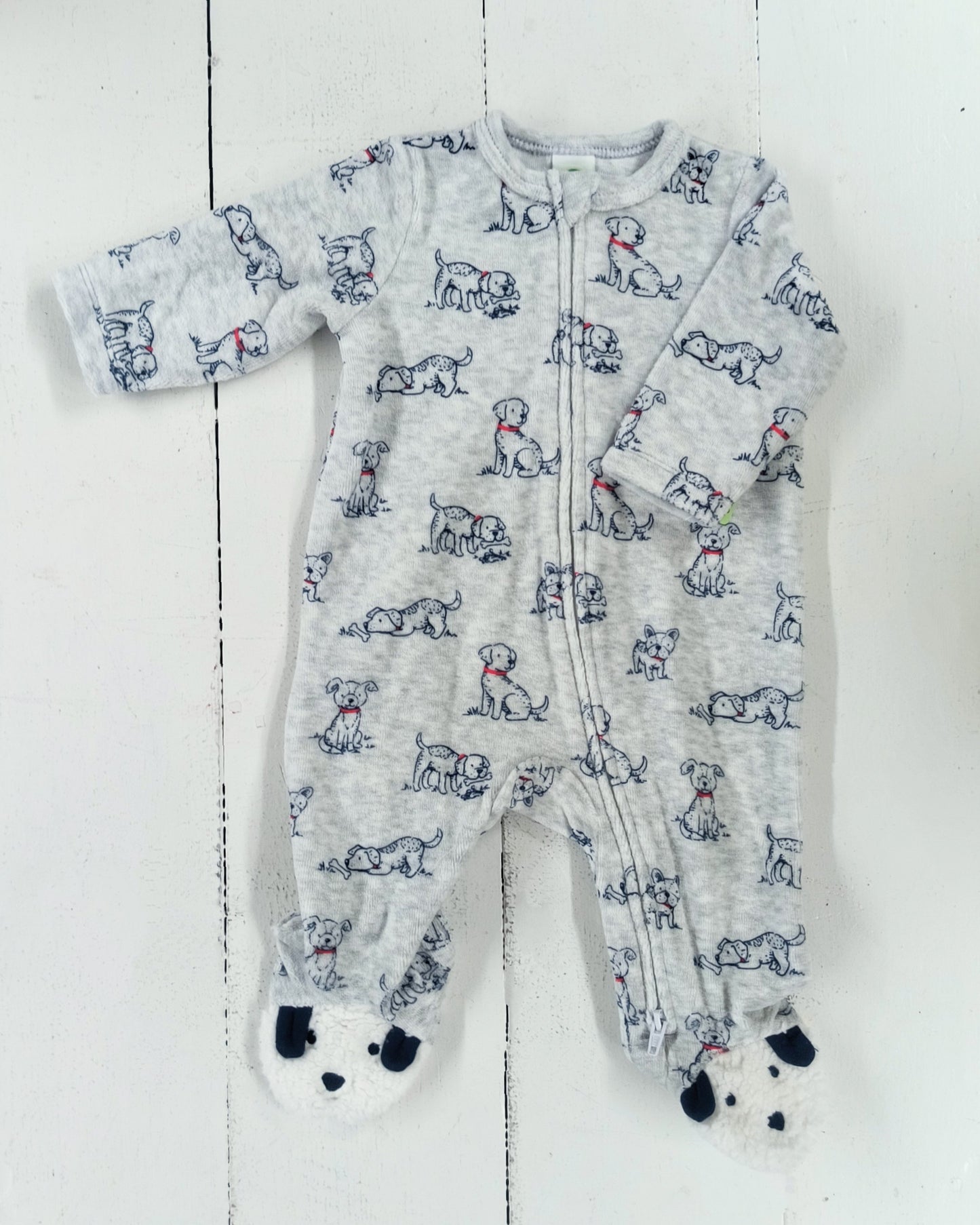Puppy Print Velour Footie