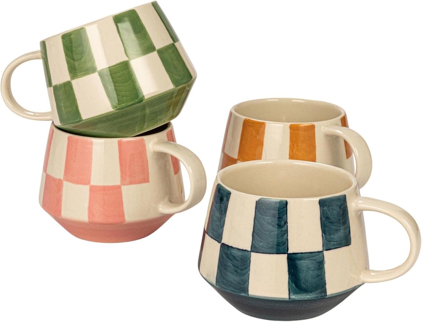 10 oz. Stoneware Mug w/ Check Pattern, 4 Colors