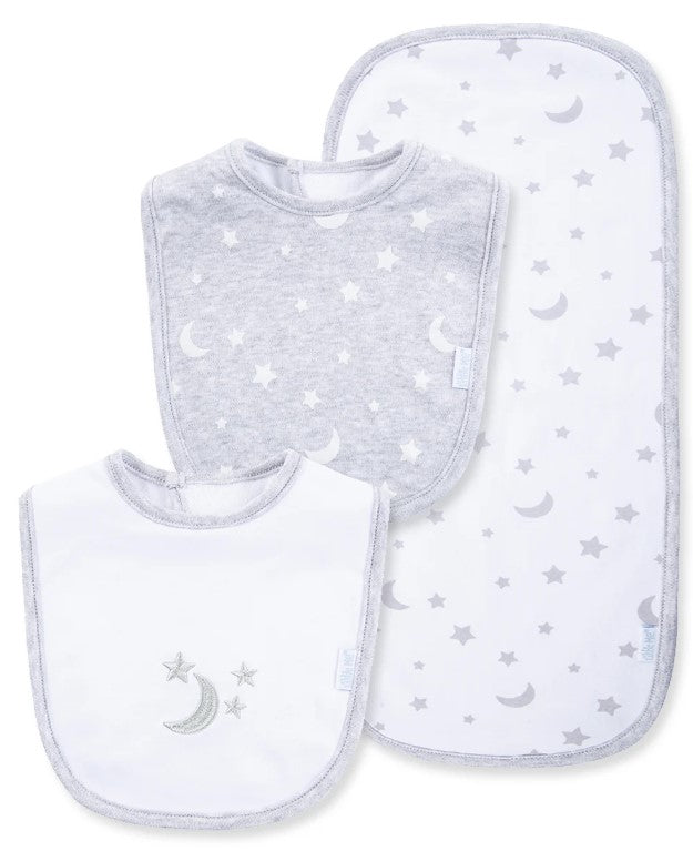 Moon and Stars Bib & Burp Set