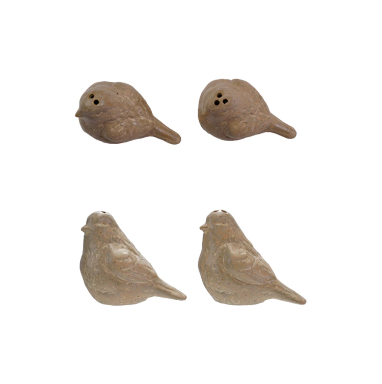 Debossed Stoneware Bird Salt & Peppet Set