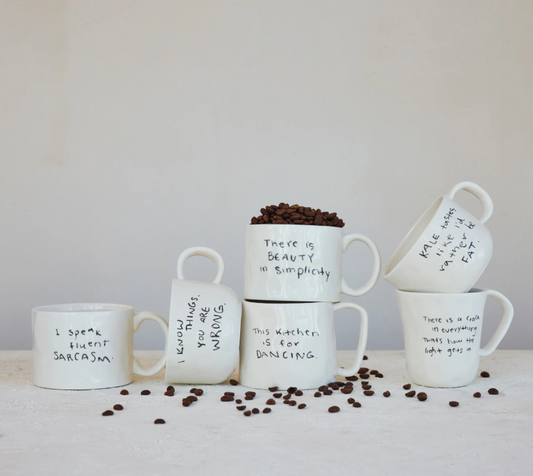 Stoneware Mug w/ Saying Black & White
