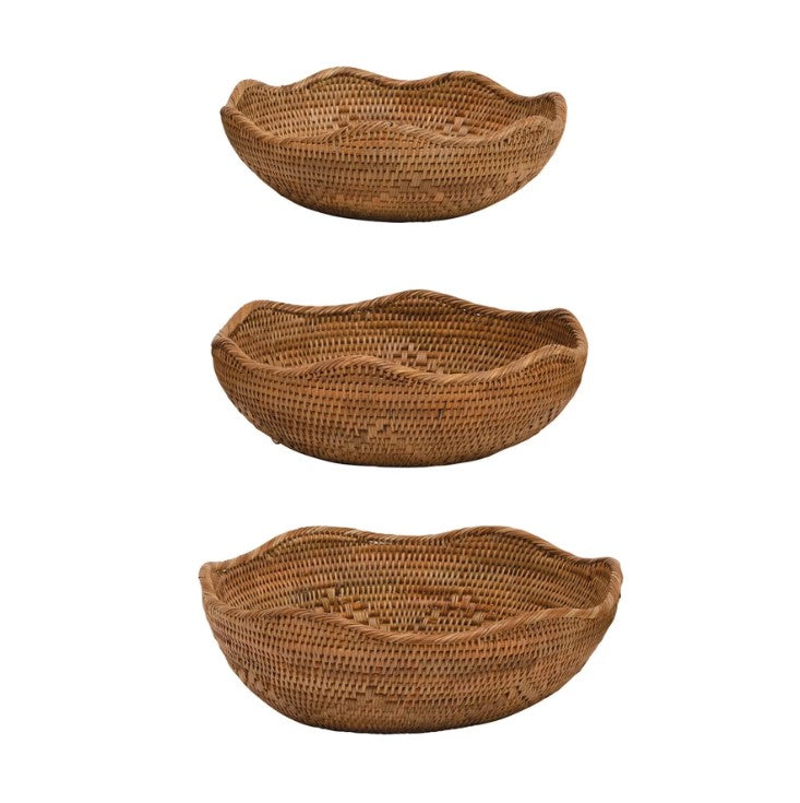 Hand-Woven Rattan Bowls, Set of 3