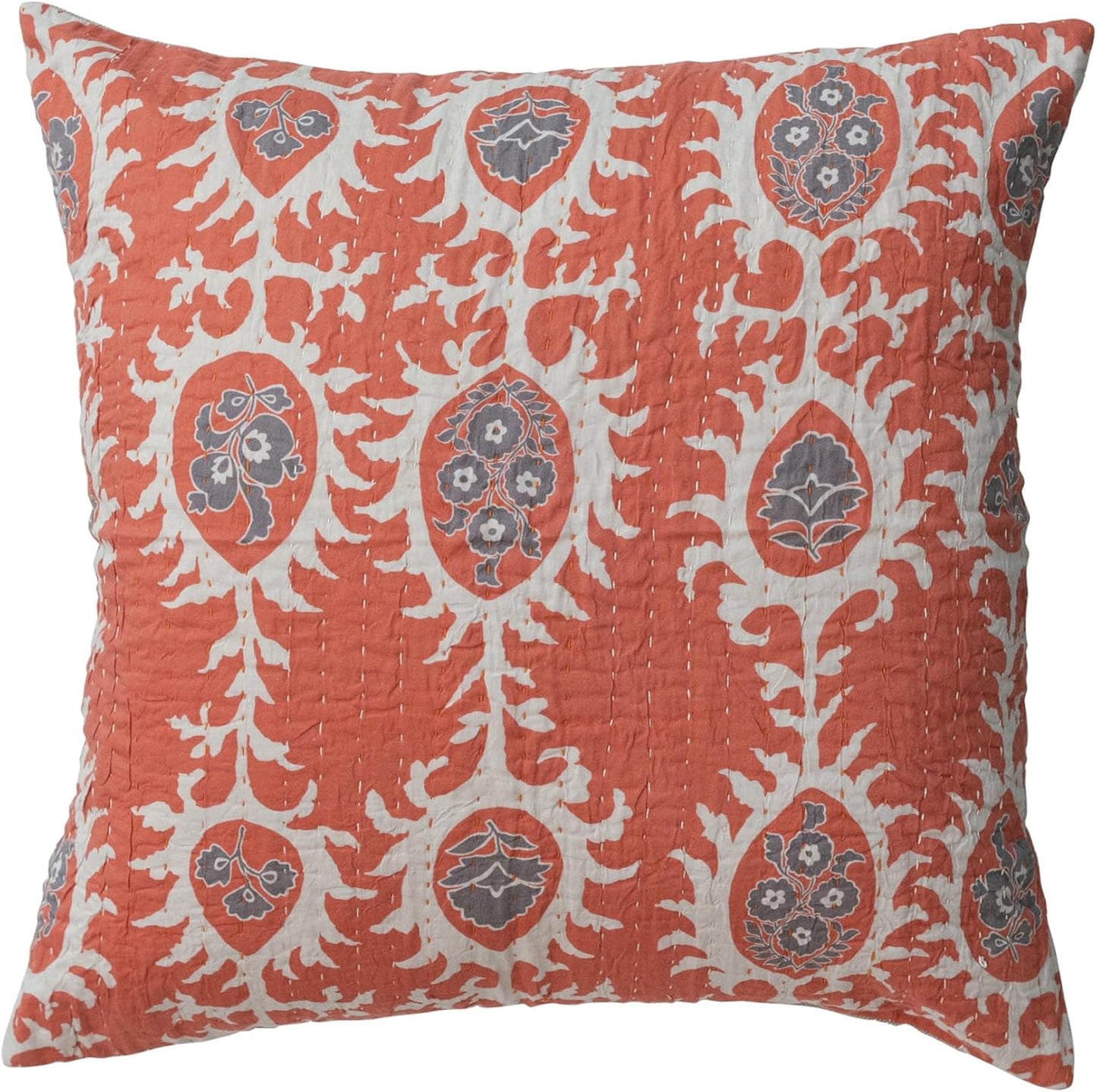 20" Square Cotton Voile Printed Pillow w/ Suzani Pattern