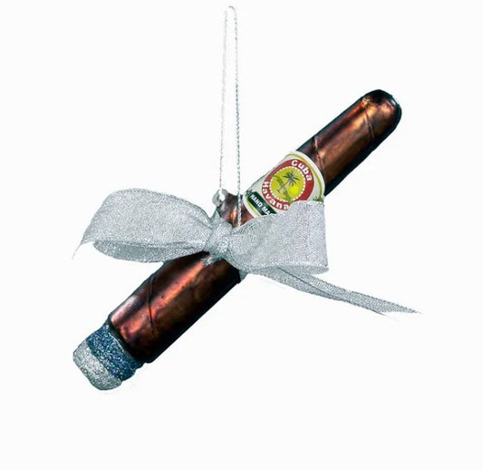 Glass Cigar w/ Bow Ornament