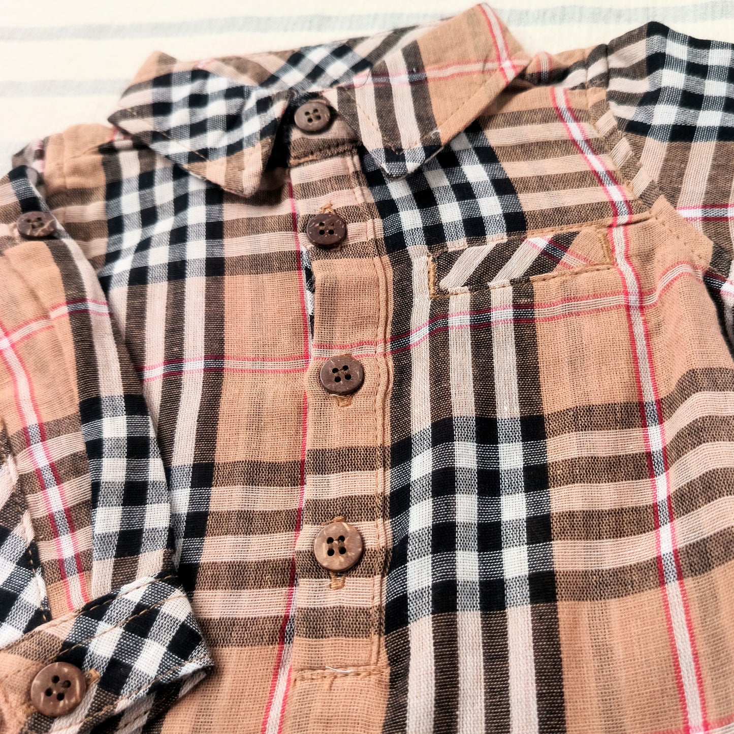 Brown Plaid Collared Onesie