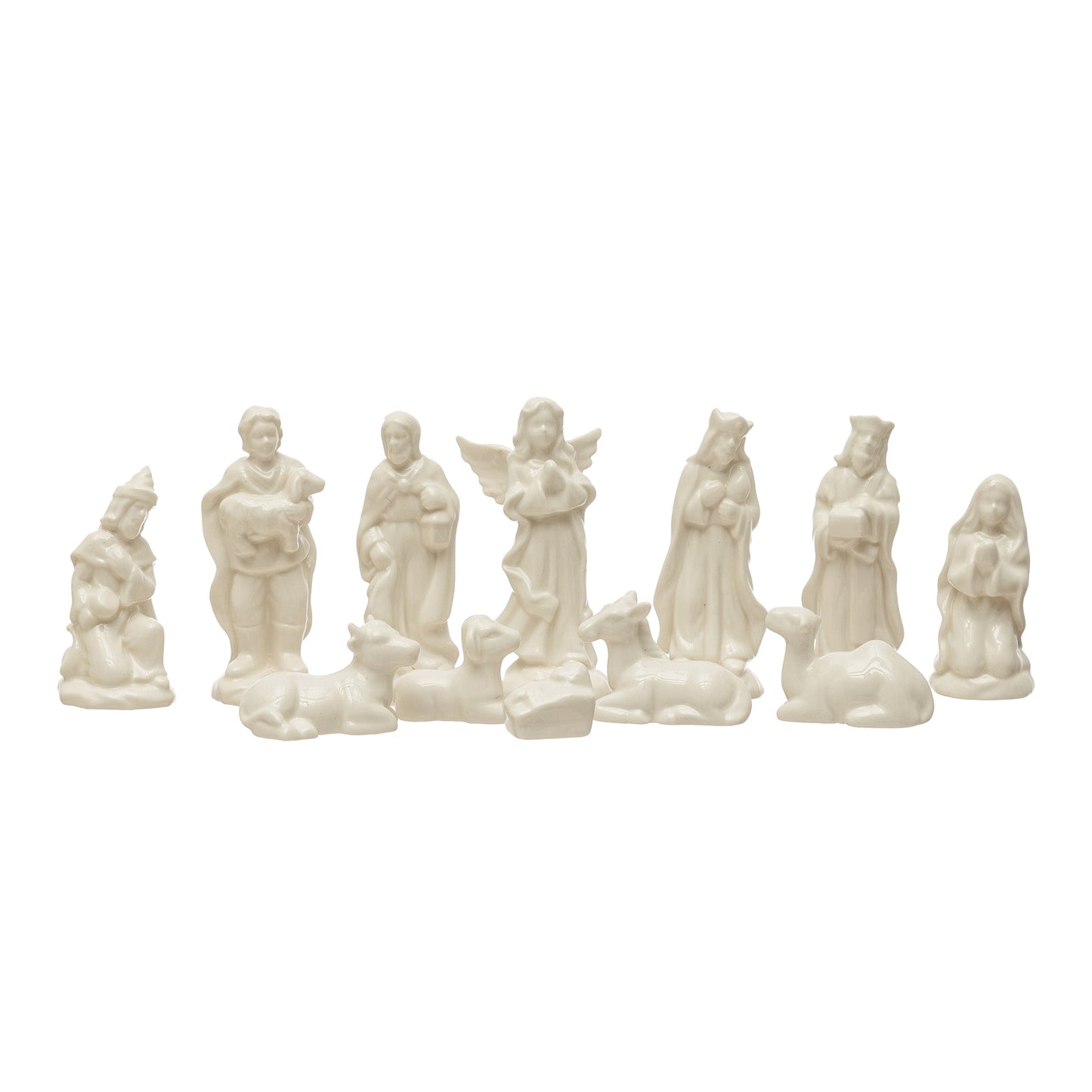 3/4" tall Stoneware Nativity, White, Set of 12