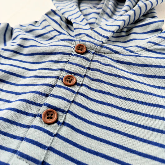 Grey & Blue Stripe Hooded Top