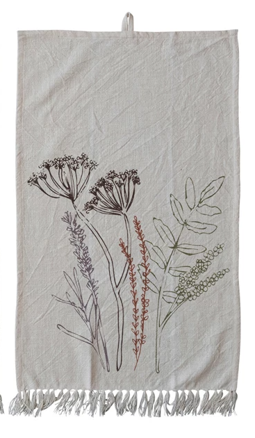 Cotton Printed Kitchen Towel w/ Flowers