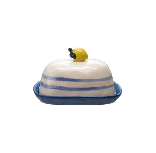 Stoneware Butter Dish w/ Lemon Handle