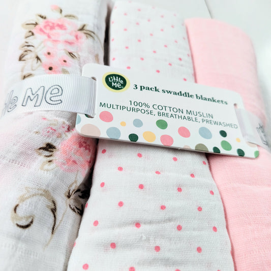 3pk Rose Swaddle Blankets