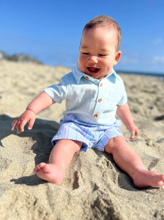Multi-Blue Striped Shorts