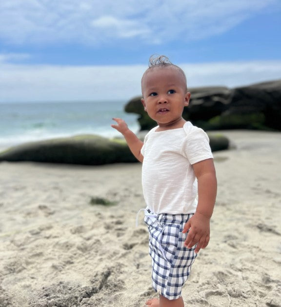 Navy & White Plaid Shorts