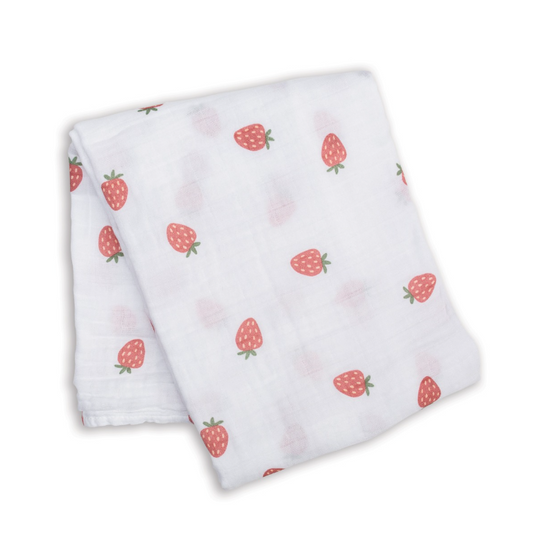Lulujo Cotton Swaddle – Strawberries – 47×47″