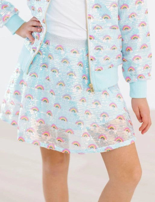 Mint Rainbow Sequin Twirl Skirt